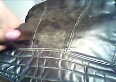 cum on vintage leather biker jacket