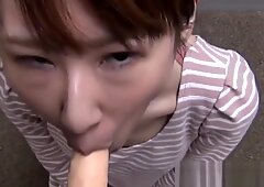 POV amateur video of Japanese babe sucking a dildo