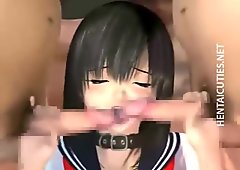 Japan 3D hentai schoolgirl eat two dicks