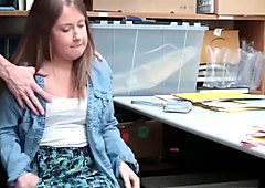 Teen shoplifter Brooke Bliss fucks in the office