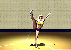 3D blonde Cheerleader saugt Schwanz und wird gefickt