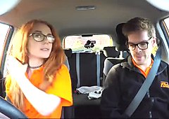 Fake Driving School Creampie in nerdy ginger teen hairy muff