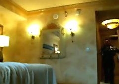 Blonde In a Hotel Room Flashes to Room Service Guy on Cam