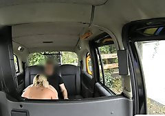 Pigtailed blonde passenger gets pussy banged in the cab